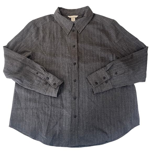 H&M Loose Fit Twill Shirt Button Down Gray Workwear Size Womens Large - Picture 1 of 7
